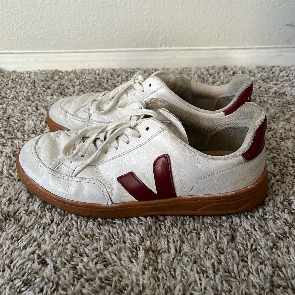 Veja V-12 Leather Open White With Red Sneakers Women’s Size 10 - Picture 3 of 16